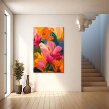 Tulipes colorées abstraites avec des stylos audacieux. Grande peinture murale encadrée en bois, décoration d'intérieur, peinture à l'huile - Chambre, salle de bain, salon, bureau, cuisine, cadeaux de Noël - 1 pièce