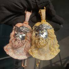 1pc Bronze Cubic Zirconia Human Head Pendant, Hip-Hop Style Daily Wear Jewelry For Men, Comes With 1pc Braided Chain