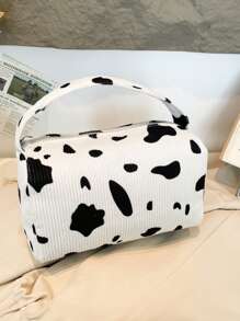 1 pieza Bolsa de almacenamiento grande con capacidad, de tela de terciopelo, con estampado floral simple y lindo, para niñas, bolso de estudiante, bolsa de cosméticos, estuche de maquillaje