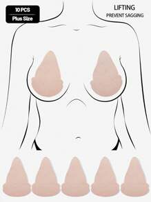 10 Peças/20 Peças/30 Peças Plus Size Descartáveis Não Tecidos, Adesivos para Seios Grandes para Prevenir o Caimento dos Seios, Adesivos Invisíveis e Anti-Protuberância com Forma de Cabaça, Ultra Respiráveis