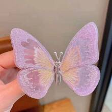 1pc Motion Sensor Metal Butterfly Hair Clip For Girls, 3D Embroidery Princess Style Hair Accessory