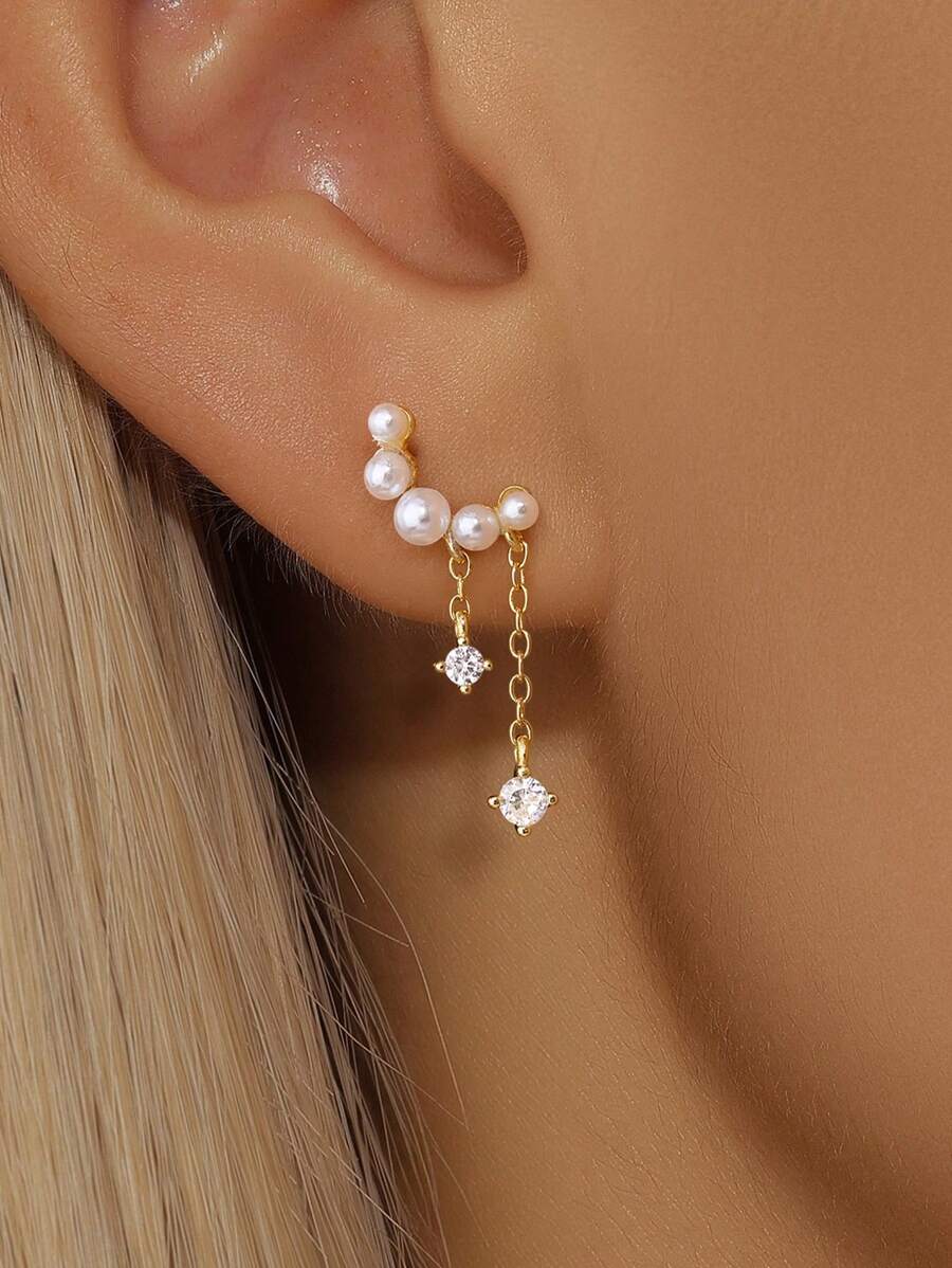 1pc 925 Sterling Silver Star & Moon Stud Earrings, Elegant Jewelry For Ear Cartilage Piercing, Suitable For Daily Wear, Weddings, Parties, Engagements, Anniversaries, Valentine's Day