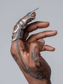 1pc Solid Retro Street Fashion Punk Zinc Alloy Finger Ring With Embedded Pearl Knuckle Biker Armor Joint Protective Jewelry For Men & Women, All Season