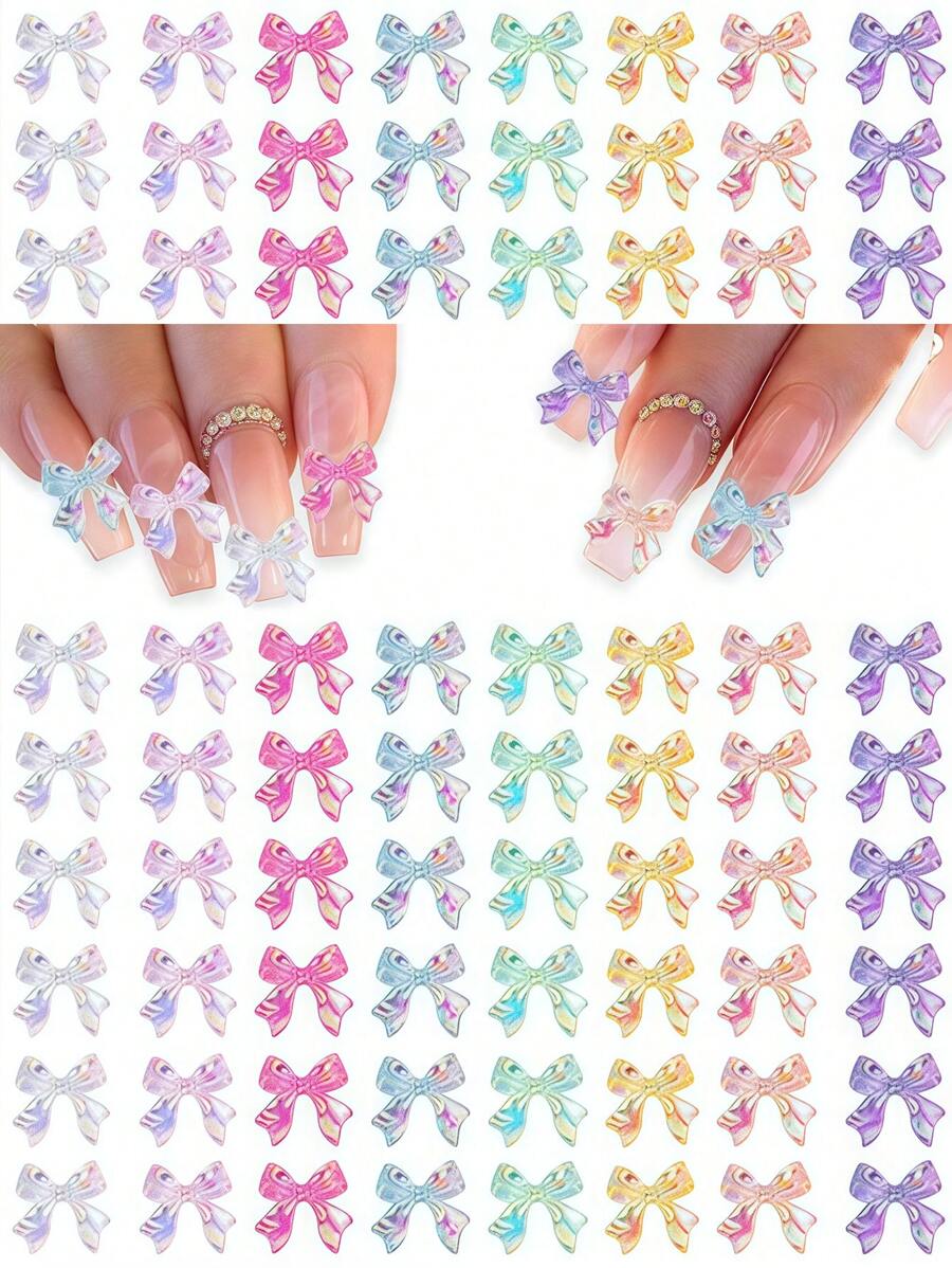 100 Stück/50 Stück/20 Stück/10 Stück bunte Schleifen-Nagelstifte mit Kristallen, 3D Schleifen-Nageldekoration Set in bunten Farben für Nagelsteine Design, DIY Dekoration, Juwelensteine, Nagelkunst, Nagelbedarf