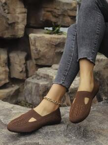 Women's Casual Round Toe Knitted Flat Shoes, Panda Pattern, Comfortable Mom Shoes, Daily Walking