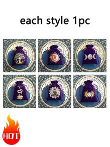 1/6pcs Hot Stamping Velvet Drawstring Pouches - Jewelry Bag - Polyester Tarot Pouch With Astrological, Celestial, And Tree Of Life Designs - Multipurpose Storage For Jewelry, Dice, Cosmetics - Perfect Gift For Travelers & Occult Enthusiasts - A2 - View 10