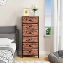 6 Drawer Dresser,Chest Of Drawers For Bedroom Tall Fabric Dresser,White - Rustic Brown - View 8
