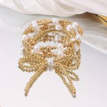 4/5/7/8pcs Simple Beaded Cross Faux Pearl Bow Bracelets Set, Women Vacation/Meet-Up/Birthday Gift, Daily Party & Casual Wear Accessory
