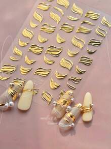 1pc Gold Ribbon Nail Charm Sticker DIY Art Baroque Style 5D Nail Art Decoration Decal - Multicolor - View 1