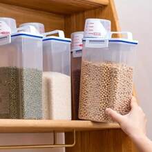 1pc 2.5L/1.5L Large Capacity Sealed Grain Storage Container With Measuring Cup, Moisture-Proof, Insect-Proof Cereal Dispenser, Made Of PP Material, No Battery Required, For Home & Caravan Kitchen