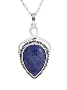 1pc CSJA Natural Stone Water Drop Pendant Necklace Healing Amazonite Tiger Eye Amethysts Crystal Stainless Steel Chain Jewelry H580 - Necklace - View 13