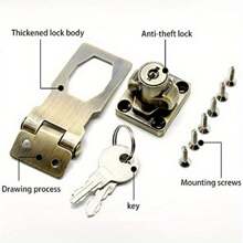 1 Set Of Heavy Duty Stainless Steel 2-In-1 Locks With Plates - Keyed Entry For Desks, File Cabinets, Closets | 90 Degree Buckle Lock With Keys Included - Ideal For Home, Office And Hotel Security
