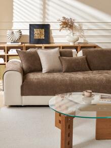 1pc Plain Color Chenille Sofa Cover, Minimalist Starry Floral Pattern Sofa Pad, Anti-Slip Anti-Scratch Protective Sofa Decor, Suitable For All Seasons - Brown - View 7