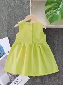 Young Girl 3D Floral Decor Sleeveless Summer Casual Dress - Yellow - View 2
