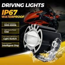 JELLOO 1pc LED High-Brightness Dual-Lens Crown Spotlight, 12V High-Brightness Yellow-White Beam, Vehicle External Installation Universal Light Source, Long-Life High-Light Conversion LED Lamp (No Battery)