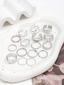 Stylish Street Fashion Personalized Ring Set, Hip Hop Minimalist Alloy Rings, Retro Minimalist Goth Rings - Silver - View 2