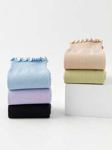 1Pair/6Pairs Solid Color Yoga Socks With Rolled Edges, Non-Slip Mid-Calf Socks For Indoor Fitness And Pilates, Seamless Sports Socks For Women