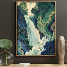 Impressão de Arte em Tela com Paisagem de Cachoeira Inspirada no Estilo de Hokusai - Arte Decorativa Retrô Clássica, Para Decoração de Parede da Cozinha, Escritório Doméstico, Banheiro, Sala de Estar, Quarto - Pôster de Tinta, Orientação Retrato, Decoração de Fazenda de Outono/Inverno Interno, Presente Ideal para Hall e Espaços de Estar - 1 Peça Presentes Graduação Aniversário Decoração Costeira Decoração Costeira Decoração de Praia