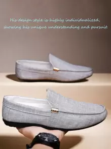 男士乐福鞋休闲鞋百搭莫卡辛鞋一脚蹬船鞋平底牛津鞋圆头黑色皮革商务正装鞋（尺码偏小 1 码）