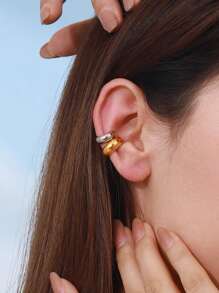 Uworld 1對極簡主義c形無洞穿18k鍍金不鏽鋼耳環,假鼻環兼具女士的日常佩戴 - 金黃色 - 查看 3