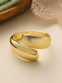 1pc Minimalist Luxurious 18K Gold Plated Matte Finish Geometric Open Ring, Suitable For Daily Wear
