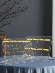1 pièce Tableau mémo effaçable de bureau, planificateur hebdomadaire/mensuel en acrylique doré, tableau d'écriture de rappel de bureau, décoration de bureau, tableau mémo en acrylique transparent de 2 mm