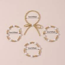 4/5/7/8pcs Simple Beaded Cross Faux Pearl Bow Bracelets Set, Women Vacation/Meet-Up/Birthday Gift, Daily Party & Casual Wear Accessory
