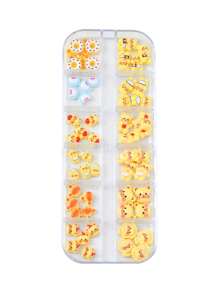 12pcs Bear Nail Art Deco 12 Grid Nail Cartoon Accessories Internet Celebrity Cute Three-Dimensional Stars Butter Bear Resin Nail Accessories For Nail Design Rhinestone Nail Crystal Diamond Nail Jewelry