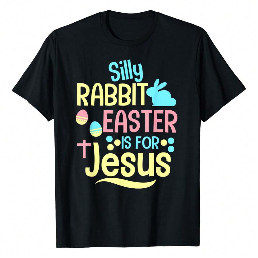 Silly Rabbit Easter Is For Jesus Christian  Cute T-Shirt Women's Plus Size Graphic Tee - màu đen - Xem 1