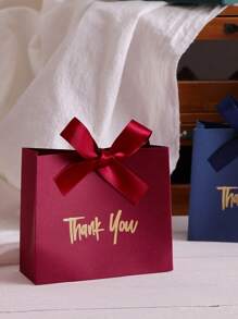 5pcs Elegant Mini Gift Bags/Box With Gold Ribbon And Thank You Design, Perfect For Wedding Favors, Party Goodies, And Small Gifts Ideal For Birthday, Gender Reveal, Christmas, And Halloween Treats, Thank You Design Fall Autumn,Christmas Valentine Day