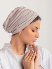 1pc Fashion Turban. Double-Layered, 4-Way Stretch, No Pins Or Magnets. Natural Folds Show Your Slimming Face. Adds Volume & Keeps Your Bun Secure. One Size Fits Most Women. - Gray Beige - View 2