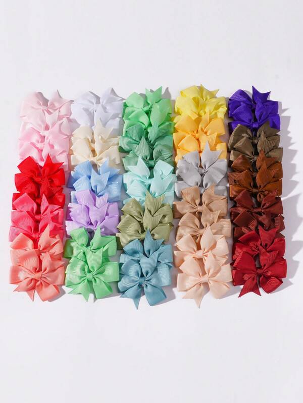 60pcs Morandi Color Children Bow Knot Hair Clips, Minimalist Travel Style Headwear Set, Girls Toddler Hair Accessories, Random Color