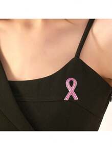 1pc Red Ribbon Brooch, Fashion Rhinestone Satin Ribbon Brooch Pin, High-End Clothing Accessory, Breast Cancer Awareness Pink Ribbon Brooch, Women Decorative Gift, Party Accessory - Multicolor - View 5