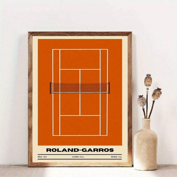 1 pieza, Imagen colgante de lienzo, Enmarcada, Póster, Arte de pared, Impresión artística en lienzo de la cancha de tenis de Roland-Garros - Arte decorativo moderno clásico para colgar en pared en el hogar, oficina, sala de estar, dormitorio, resistente al agua, tema de dibujos animados, primavera-verano - Multicolor - Añade 1