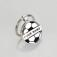 1pc Customized Text Soccer Keychain Custom Name Letters Glass Dome Pendant Keyring Football Sports Jewelry Men And Women Personalized Gifts