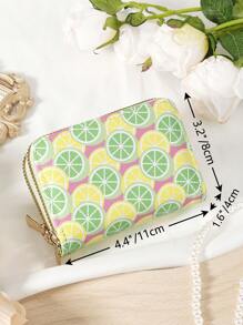 Fashionable White Purse With Fruit And Leaf Patterns - High-Quality Leather Women's Wallet With Multiple Card Slots, Double Zipper Closure, Scratch-Resistant Hardware, Compact And Portable Card Holder For Credit Cards, Bank Cards