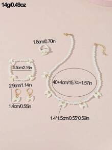 5pcs/Set Faux Pearl Bow Decor Princess Style Necklace, Bracelet, Ring, Earring Jewelry Set For Girls - White - View 5