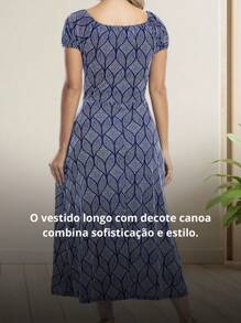 Long Blue Dress With Boat Neckline And Elegant Side Slit - 藍色 - 查看 6