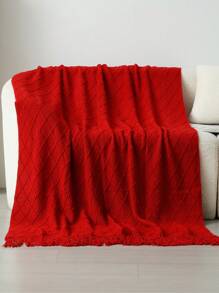 1pc Knitted Blanket, Sofa Throw Rug, Bedspread, Shawl For Napping At Office, Summer Use - Burgundy - View 4