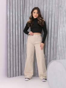 Calça Wide Leg Feminina 04 ao 16 Básica Escolar Infantil Juvenil Menina