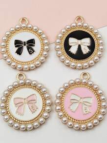 10 件各式人造珍珠蝴蝶结吊坠饰品，多功能 DIY 珠宝配饰 - 适用于耳环、项链、钥匙扣 - 完美的情侣情人节礼物 - 10件混裝流行仿珍珠蝴蝶結吊墜 - 查看 1