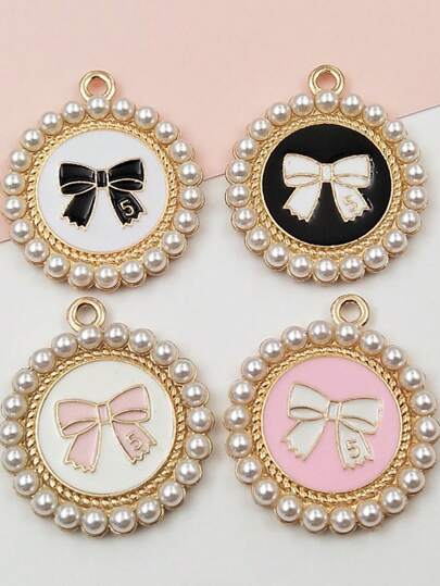 10 件各式人造珍珠蝴蝶结吊坠饰品，多功能 DIY 珠宝配饰 - 适用于耳环、项链、钥匙扣 - 完美的情侣情人节礼物