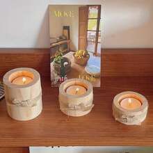 1pc Wooden Candle Holder Set, Handmade Hemp Rope Wrapped, Natural Design, Essential For Cozy Candlelight Dinner - Wood Color - View 7