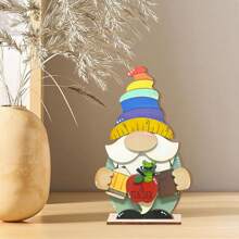 1Pc Rustieke School Wiskunde Leraar Gnome Houten Tafelblad Middelpunten Tafeldecoratie Boerderij Houten Lente Zomer Seizoen Huis Gelaagde Lade Decoraties Voor Thuis School Tafeldecoratie, Cadeau Voor Leraar
