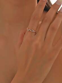 1 件时尚休闲简约奢华微镶嵌锆石 18K 镀金阿拉伯爱情宣言迷人戒指，适合女性作为情人礼物、日常/派对/节日佩戴、精美珠宝生日/节日礼物 - 白鑽 - 查看 12