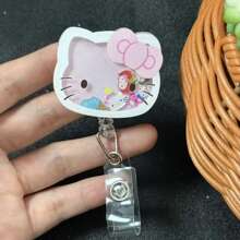Sanrio 1 pezzo Porta badge a rullo retrattile in acrilico con personaggi di Hello Kitty e amici, adatto per medici, infermieri, insegnanti - Accessorio per auto, zaini, con effetto glitter