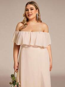 EVERPRETTY Plus Size Elegant Solid Color Off Shoulder Split Bridesmaid Dress - Baby Pink - View 5