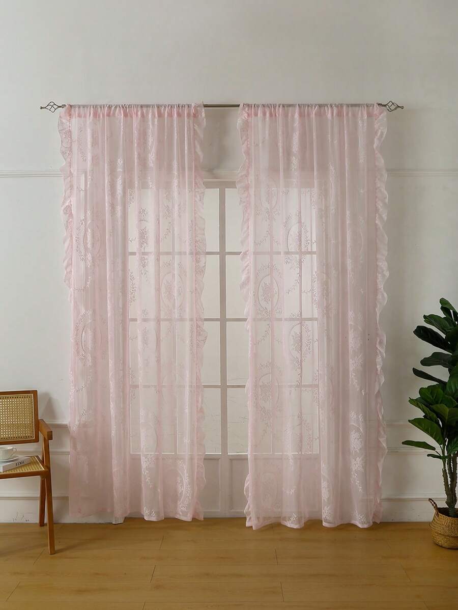 1 pieza de Cortina transparente con volante de encaje francés romántico para ventana de bahía, sala de estar, dormitorio, oficina, cocina, estudio, decoración del hogar