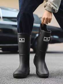 1 Pair Men's High Top Waterproof Muddy Puddle Fishing Rain Boots, Water Shoes - Black - View 4