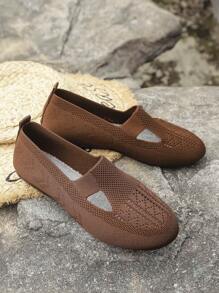 Women's Casual Round Toe Knitted Flat Shoes, Panda Pattern, Comfortable Mom Shoes, Daily Walking